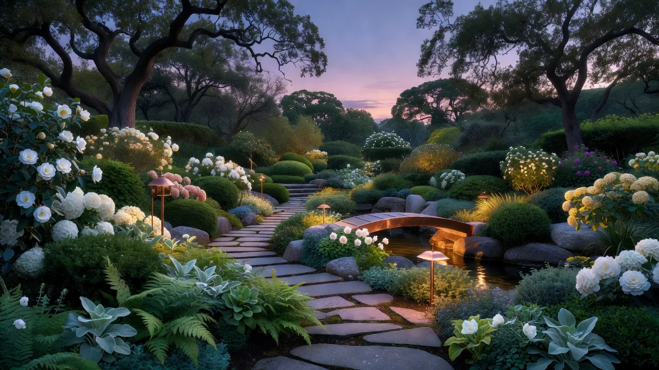 Serene Garden at Dusk